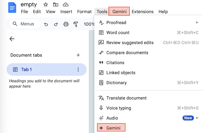 Google docs UI