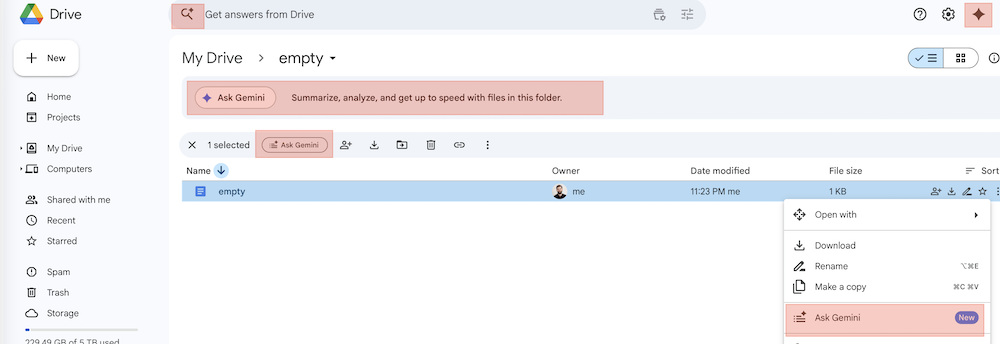 Google drive UI