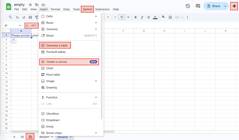 Google sheets UI